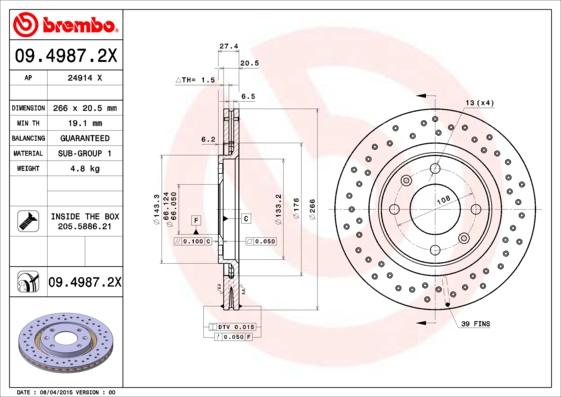 Brembo 09.4987.2X - Jarrulevy inparts.fi