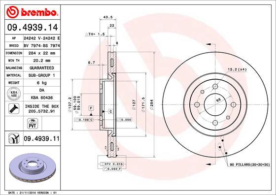 Brembo 09.4939.14 - Jarrulevy inparts.fi