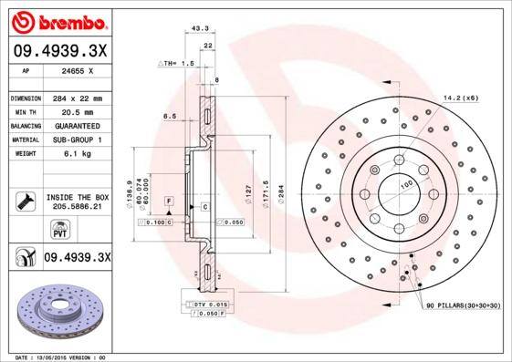 Brembo 09.4939.3X - Jarrulevy inparts.fi