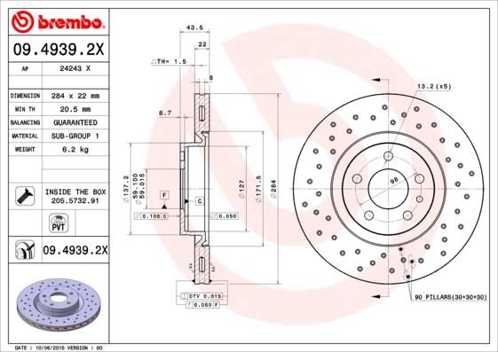 Brembo 09.4939.2X - Jarrulevy inparts.fi