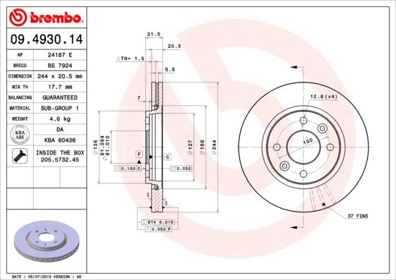 Brembo 09.4930.14 - Jarrulevy inparts.fi