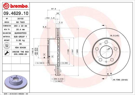 Brembo 09.4629.10 - Jarrulevy inparts.fi