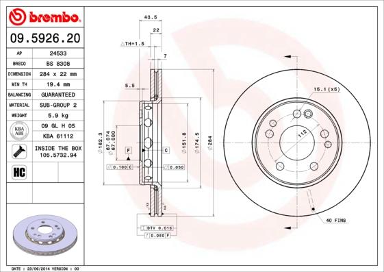 Brembo 09.5926.20 - Jarrulevy inparts.fi