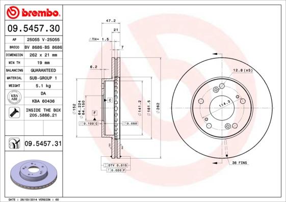 Brembo 09.5457.31 - Jarrulevy inparts.fi