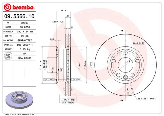 Brembo 09.5566.10 - Jarrulevy inparts.fi