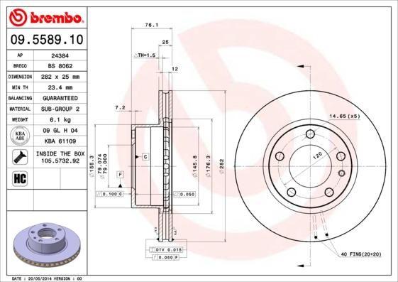 Brembo 09.5589.10 - Jarrulevy inparts.fi