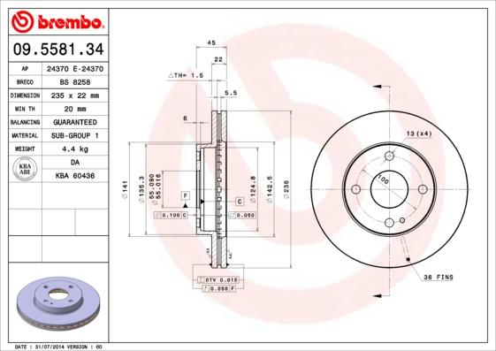 Brembo 09.5581.34 - Jarrulevy inparts.fi