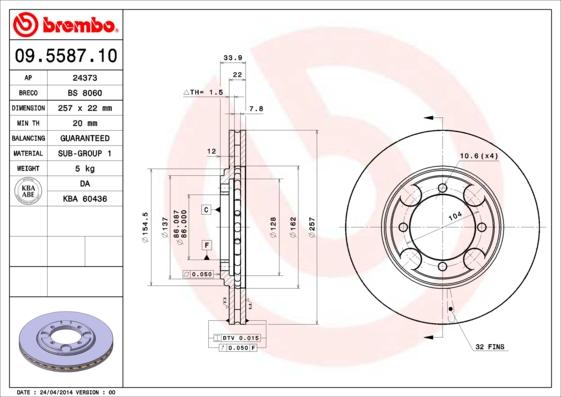 Brembo 09.5587.10 - Jarrulevy inparts.fi