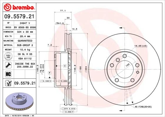 Brembo 09.5579.21 - Jarrulevy inparts.fi