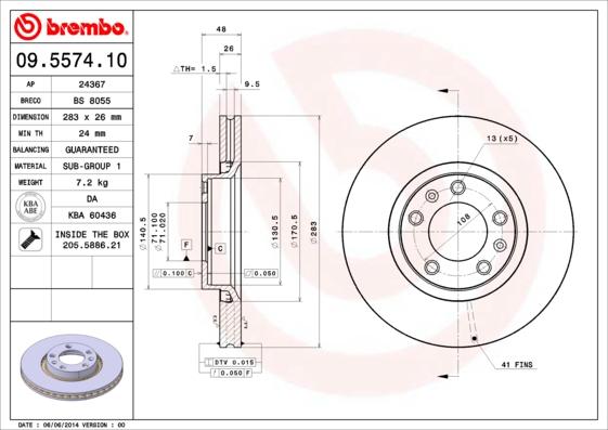 Brembo 09.5574.10 - Jarrulevy inparts.fi