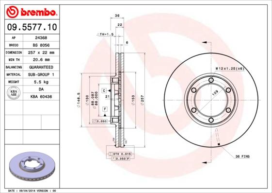 Brembo 09.5577.10 - Jarrulevy inparts.fi