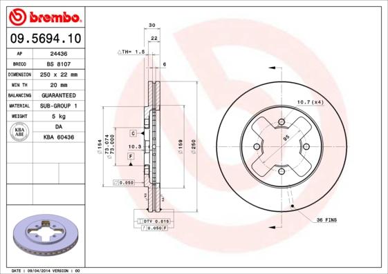 Brembo 09.5694.10 - Jarrulevy inparts.fi