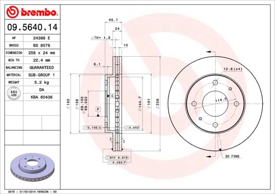 Brembo 09.5640.14 - Jarrulevy inparts.fi