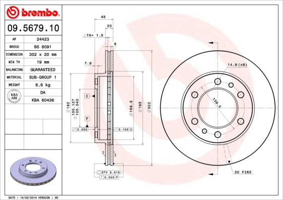 Brembo 09.5679.10 - Jarrulevy inparts.fi