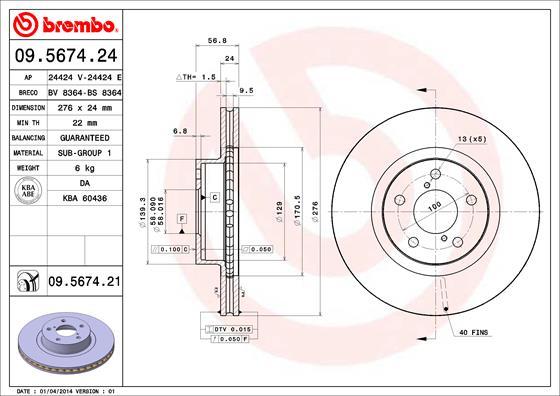 Brembo 09.5674.21 - Jarrulevy inparts.fi