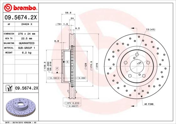 Brembo 09.5674.2X - Jarrulevy inparts.fi