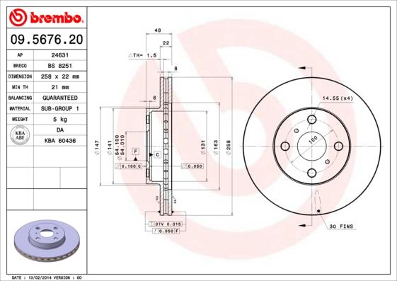 Brembo 09.5676.20 - Jarrulevy inparts.fi