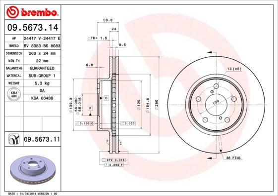 Brembo 09.5673.11 - Jarrulevy inparts.fi