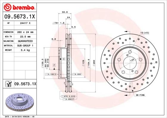 Brembo 09.5673.1X - Jarrulevy inparts.fi