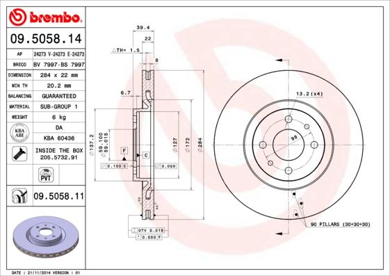 Brembo 09.5058.14 - Jarrulevy inparts.fi