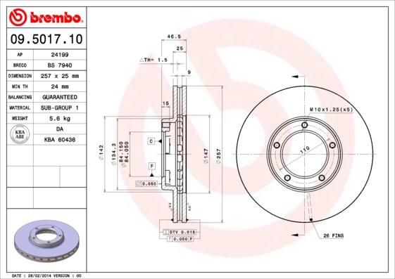 Brembo 09.5017.10 - Jarrulevy inparts.fi