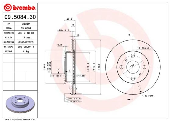 Brembo 09.5084.30 - Jarrulevy inparts.fi