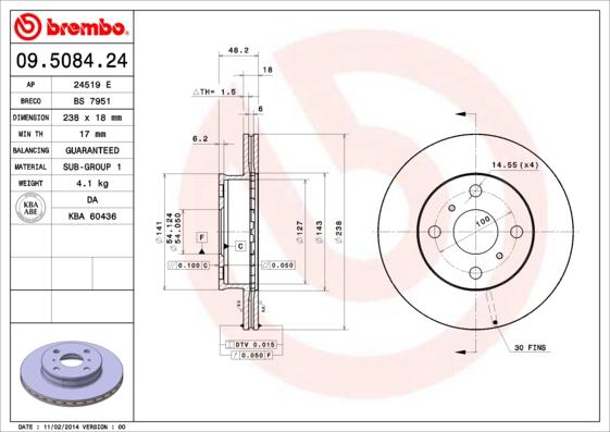 Brembo 09.5084.24 - Jarrulevy inparts.fi