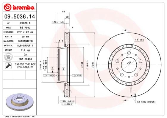 Brembo 09.5036.14 - Jarrulevy inparts.fi