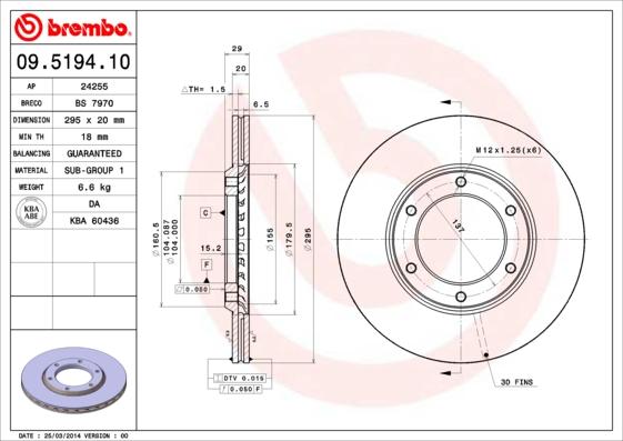 Brembo 09.5194.10 - Jarrulevy inparts.fi