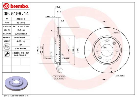 Brembo 09.5196.11 - Jarrulevy inparts.fi