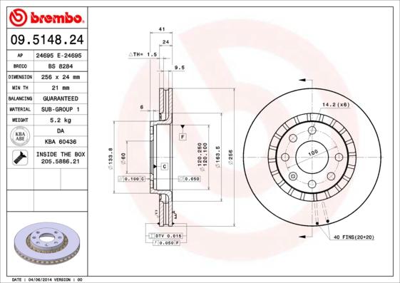 Brembo 09.5148.24 - Jarrulevy inparts.fi