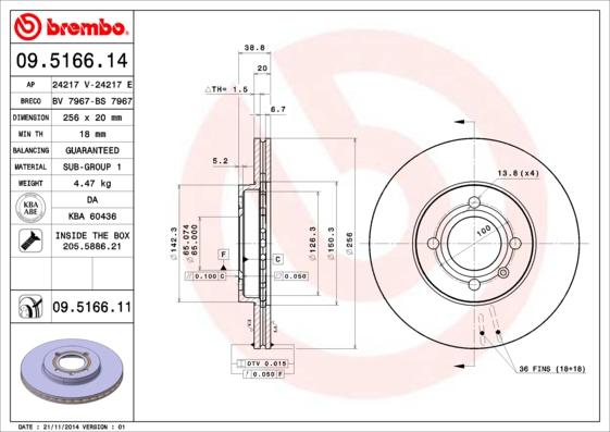 Brembo 09.5166.14 - Jarrulevy inparts.fi