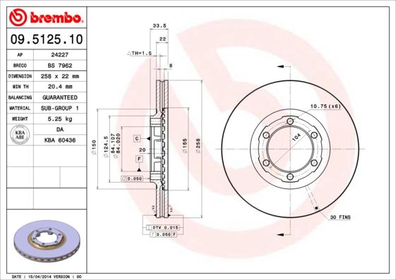 Brembo 09.5125.10 - Jarrulevy inparts.fi