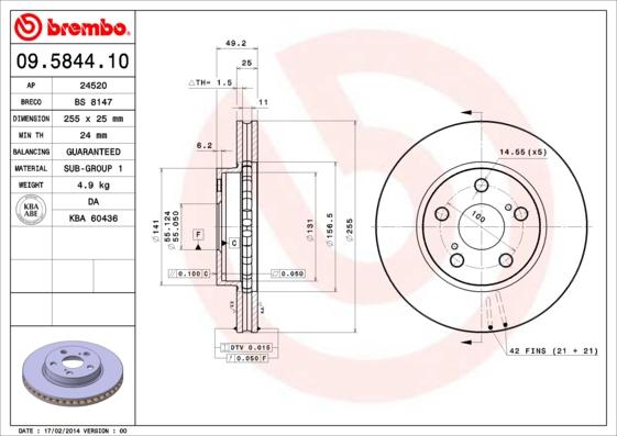 Brembo 09.5844.10 - Jarrulevy inparts.fi