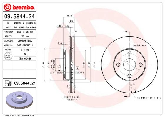 Brembo 09.5844.24 - Jarrulevy inparts.fi