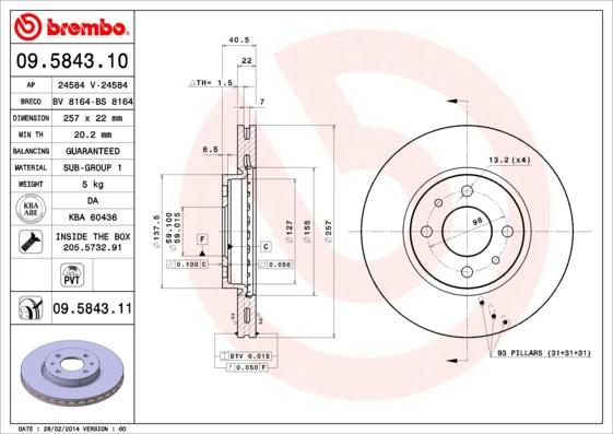 Brembo 09.5843.10 - Jarrulevy inparts.fi