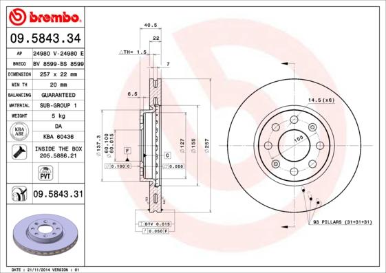 Brembo 09.5843.31 - Jarrulevy inparts.fi