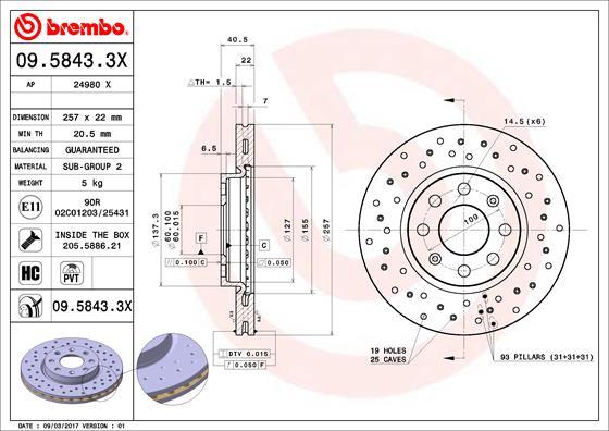 Brembo 09.5843.3X - Jarrulevy inparts.fi