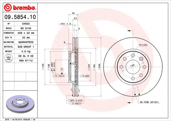 Brembo 09.5854.10 - Jarrulevy inparts.fi