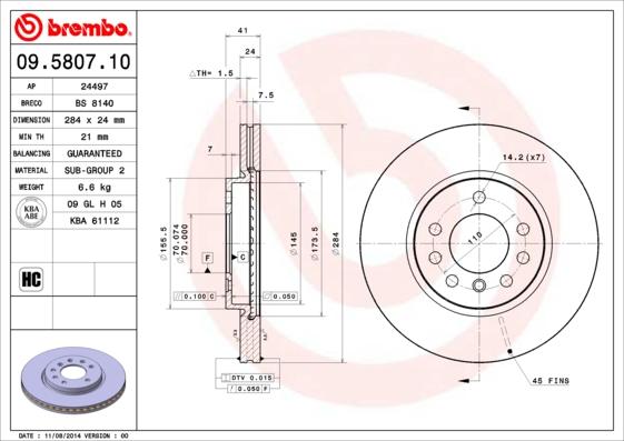 Brembo 09.5807.10 - Jarrulevy inparts.fi