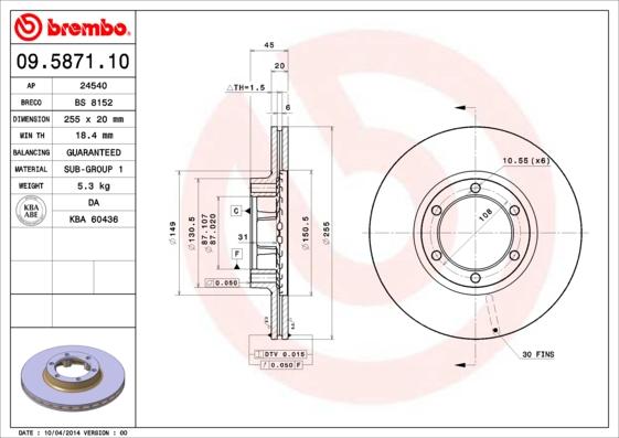 Brembo 09.5871.10 - Jarrulevy inparts.fi