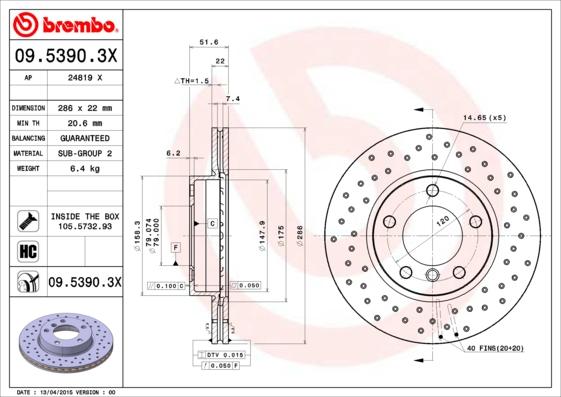 Brembo 09.5390.3X - Jarrulevy inparts.fi