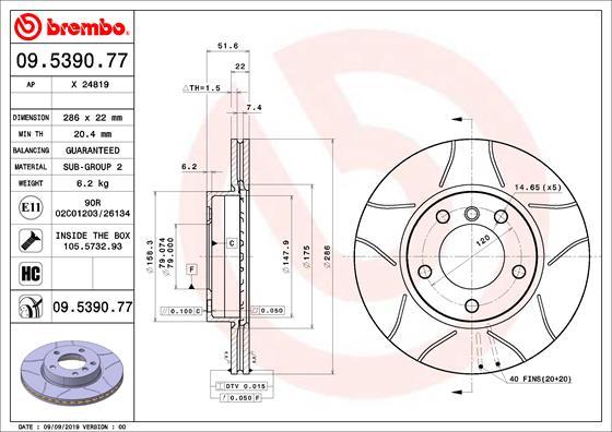 Brembo 09.5390.77 - Jarrulevy inparts.fi