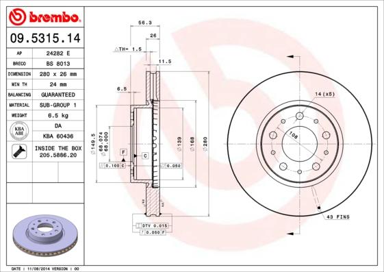 Brembo 09.5315.14 - Jarrulevy inparts.fi