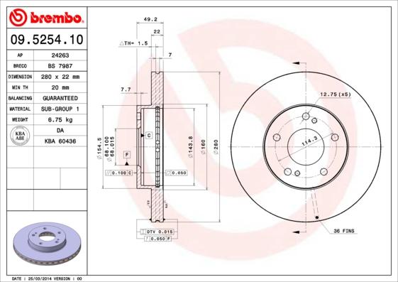 Brembo 09.5254.10 - Jarrulevy inparts.fi