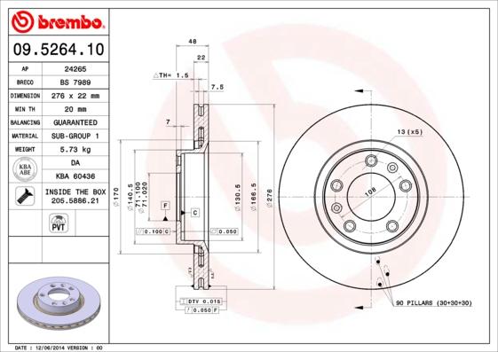 Brembo 09.5264.10 - Jarrulevy inparts.fi