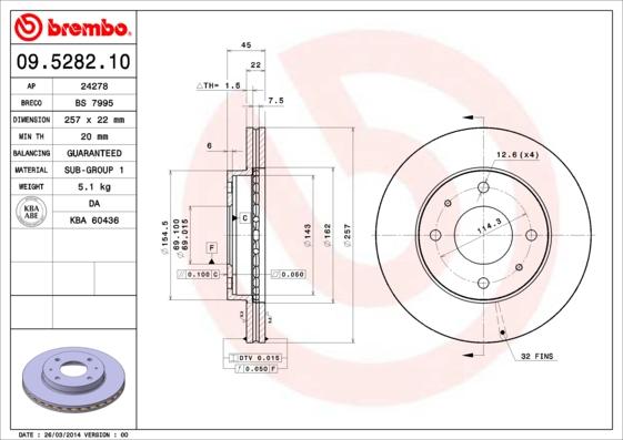 Brembo 09.5282.10 - Jarrulevy inparts.fi