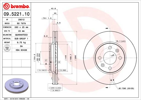 Brembo 09.5221.10 - Jarrulevy inparts.fi