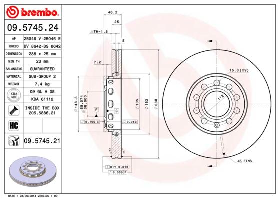 Brembo 09.5745.24 - Jarrulevy inparts.fi