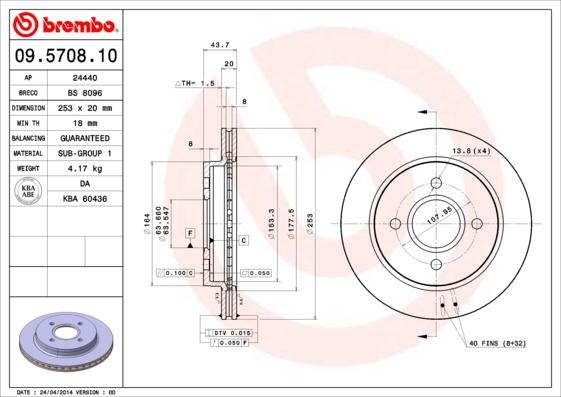 Brembo 09.5708.10 - Jarrulevy inparts.fi